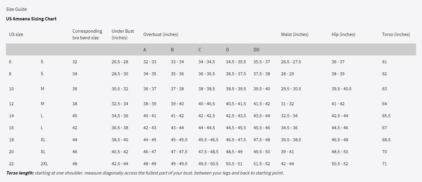 Amoena Prosthesis Size Chart