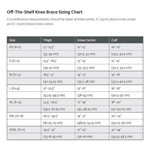 ProCare Reddie Hinged Knee Brace Size Chart